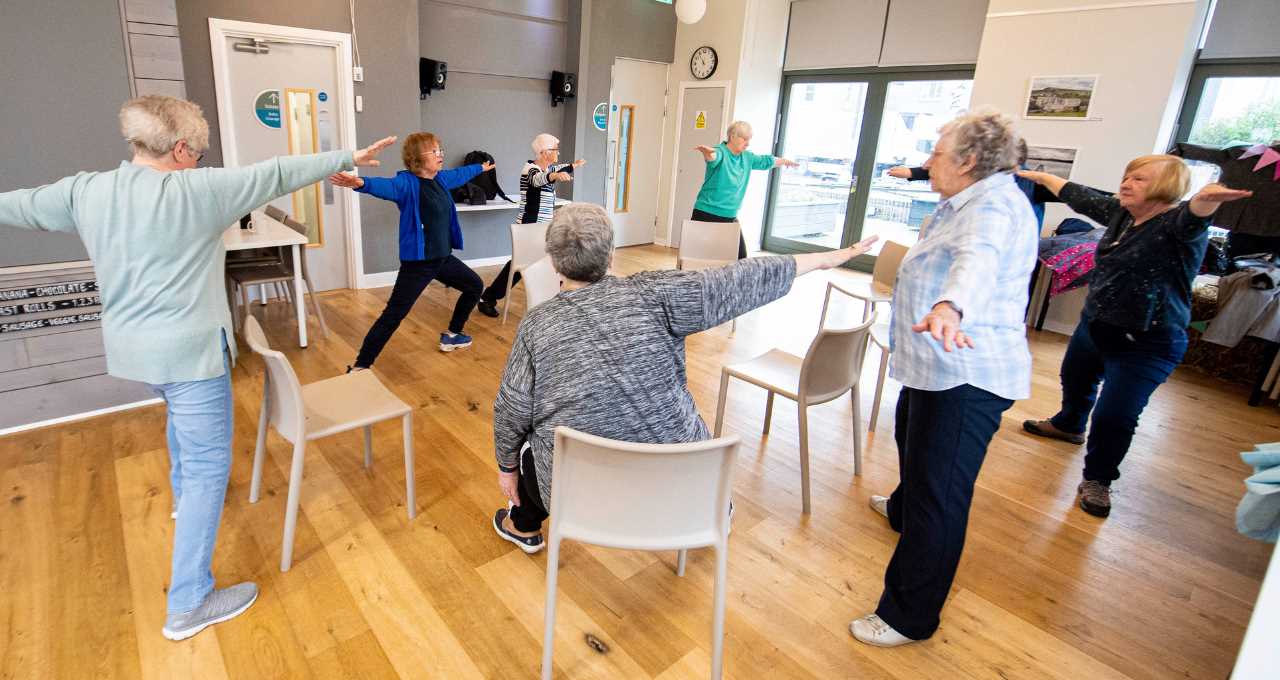 Members of the Neilston walking group enjoy a range of seated and standing exercises, adapted to individual abilities